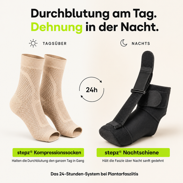 Kompressionssocken + Nachtschiene bei Plantarfasziitis